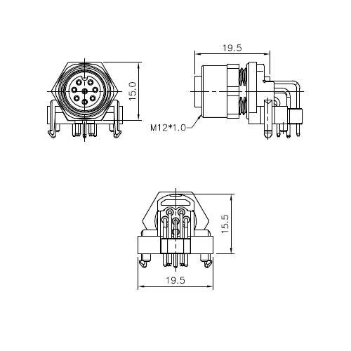 Connettore M12 ad angolo 90° da pannello per circuito stampato | Femmina | Codifiche: A, B, D - immagine 3