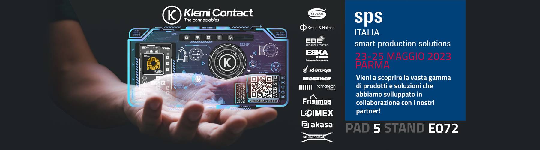 SPS Italia 2023 Fiere di Parma - Industria 4.0 e Automazione. Klemi Contact Padiglione 5 stand E 072