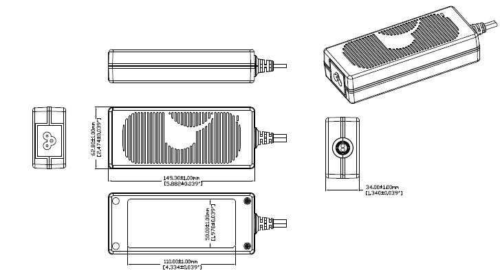 GlobTek GTM961200P120VV.V-T3A - Esterno tipo computer - 120 W - 12-54 V