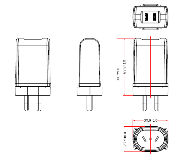 GlobTek GTM86100-10VV-W2A-USB2C - Collegamento a presa elettrica - 10 W - 5-5.2 V
