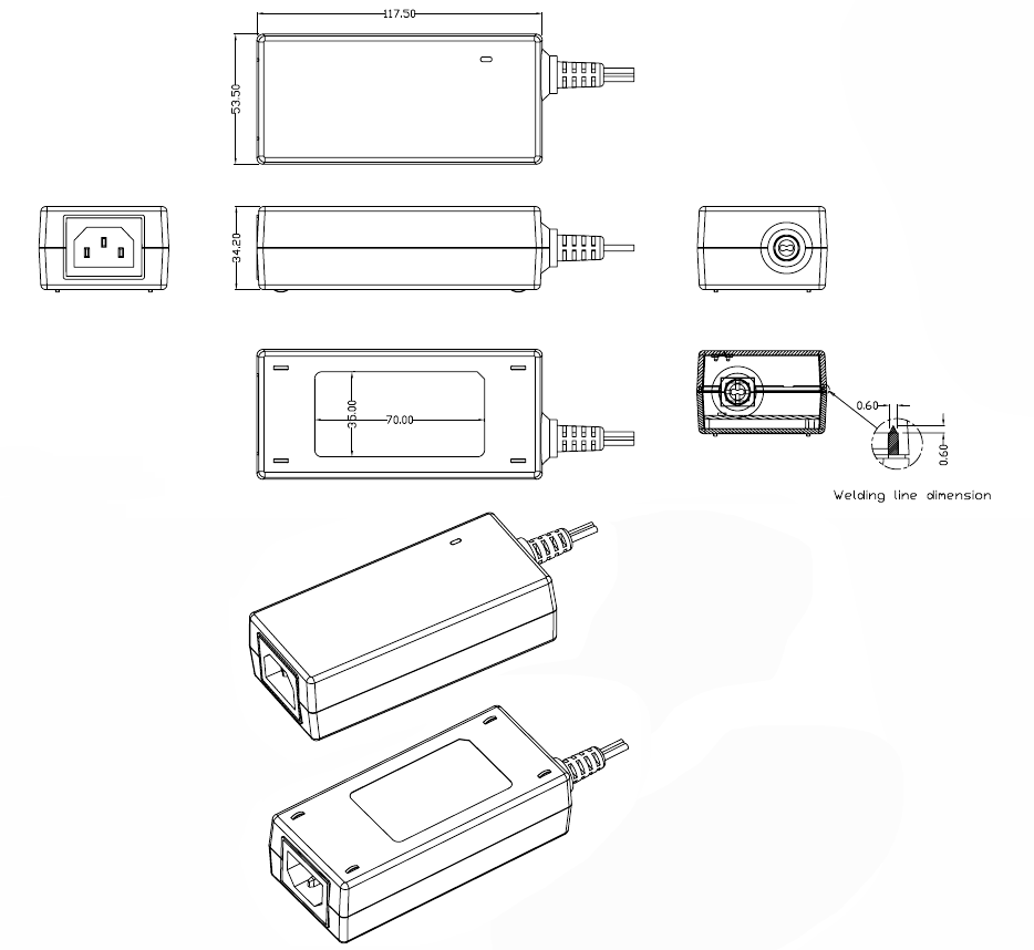 GlobTek GTM91099-60VV-T3 - Combinato per collegamento a presa elettrica e tipo computer - 60 W - 12-48 V