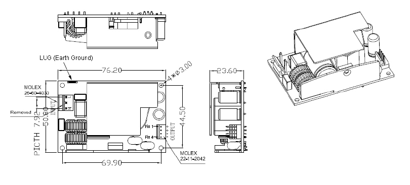 GlobTek GTM43007-AWWVV-F - Per installazione interna, versione Open Frame - 60 W - 5-48 V